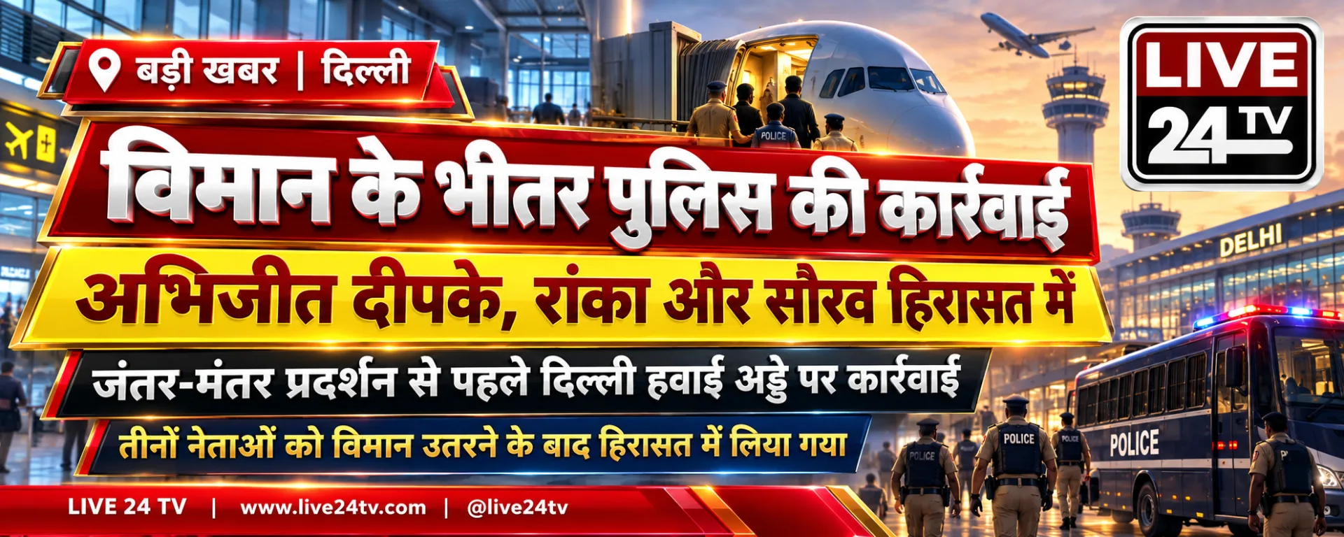 दिल्ली हवाई अड्डे पर विमान के भीतर बड़ी पुलिस कार्रवाई, अभिजीत दीपके, आशुतोष रांका और सौरव दास हिरासत में; जंतर-मंतर प्रदर्शन से पहले बढ़ी हलचल